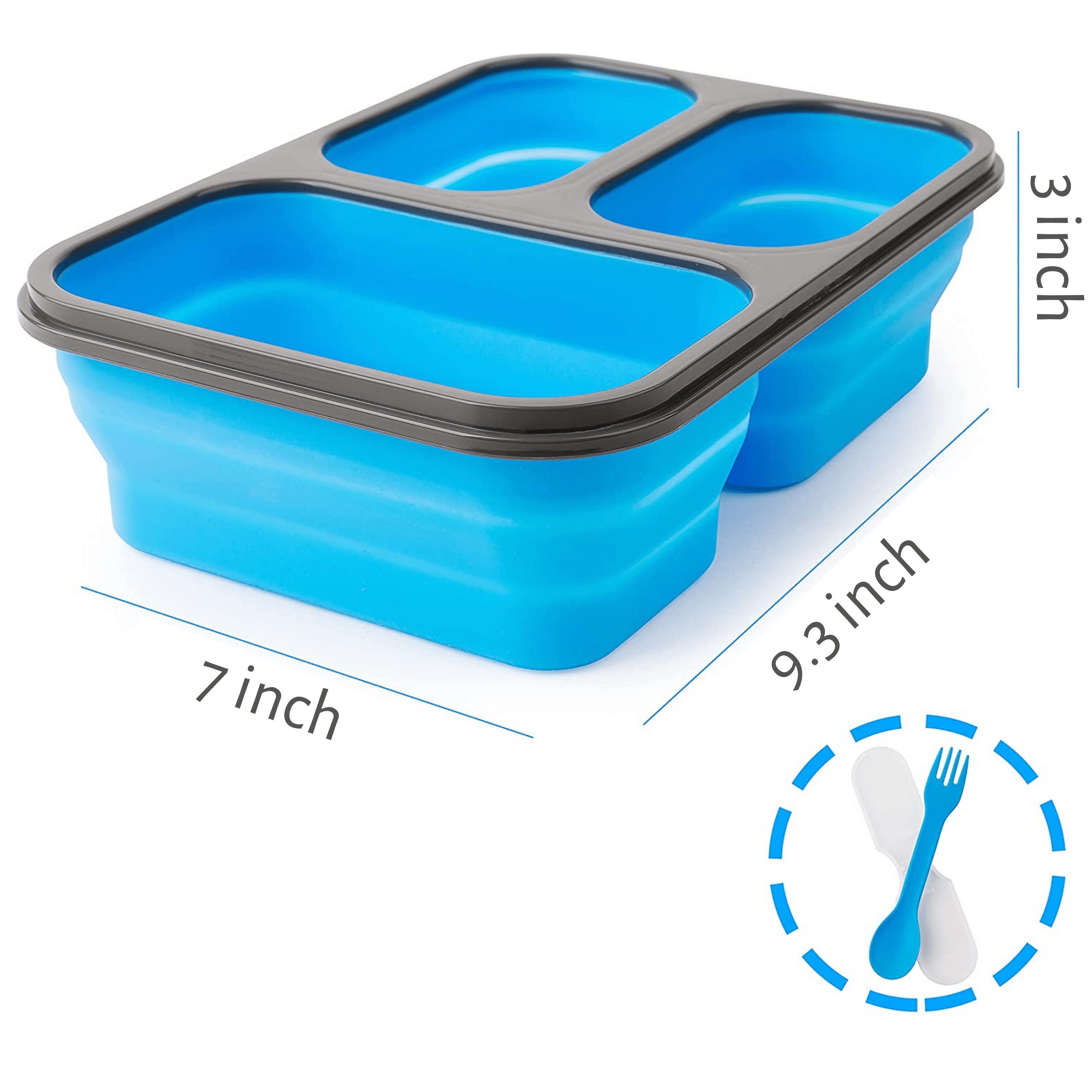 Collapsible Silicone Meal Prep Containers 3 Compartment Food Storage  Containers with Lids 